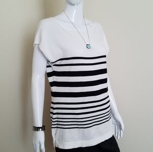 Chaps Women's Black and White Striped Cotton Top Size L